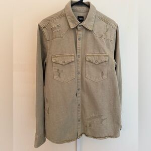 Never Used - Zara Men’s Ripped Style Jacket - Light Brown-Beige - Size M
